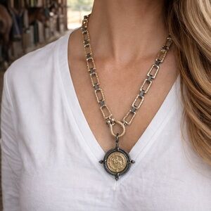 Rustic Two-Tone Horse Medallion Necklace